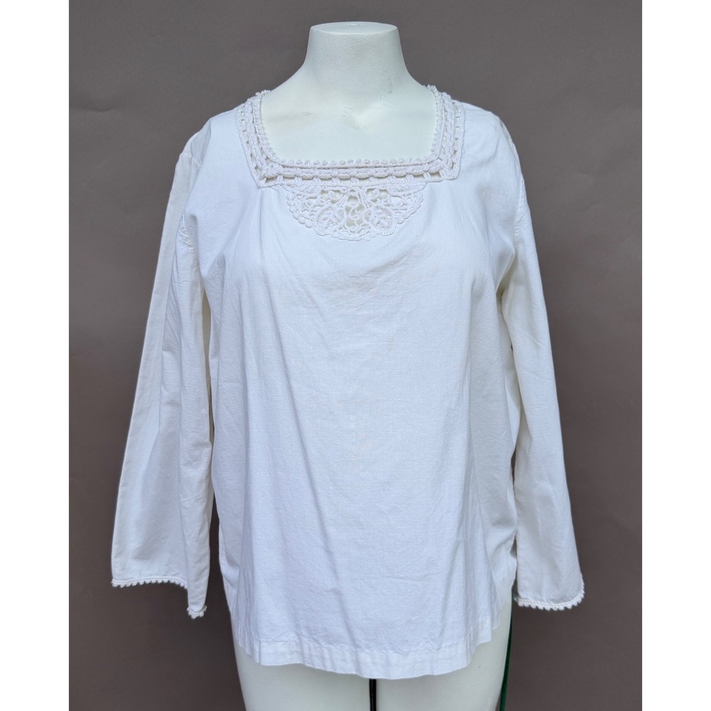 Vintage White Cotton Crochet Lace Square Neck Boho Peasant Blouse Top Union‎ Tag